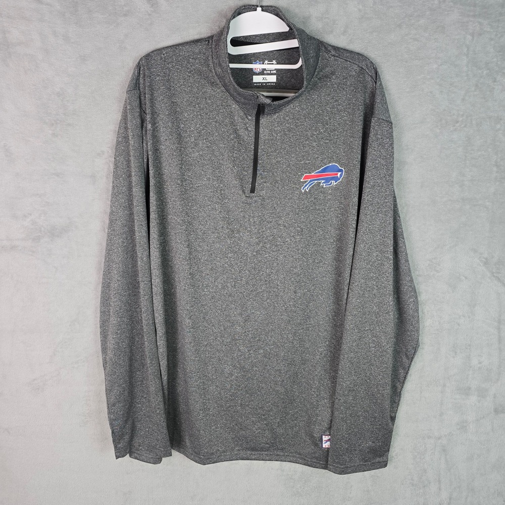 NFL Ultra Game Buffalo Bills Mens XL Quarter Zip Pullover Heather Grey NWT